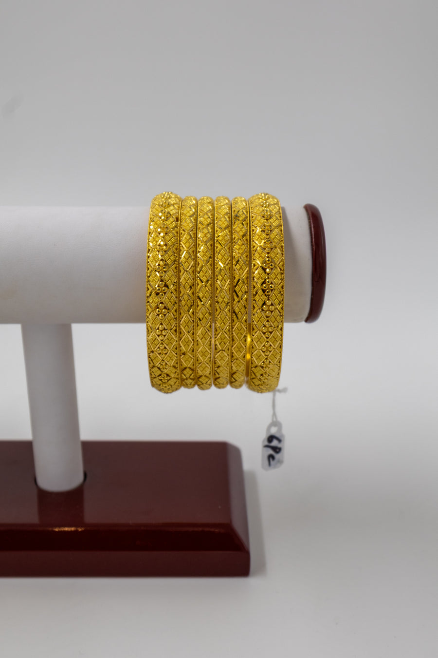 6 pc Gold Bangle Set with Square Pattern