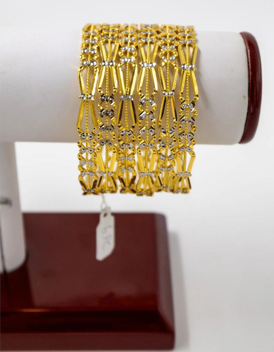 6 pc Two Tone Cutework Gold Bangle Set