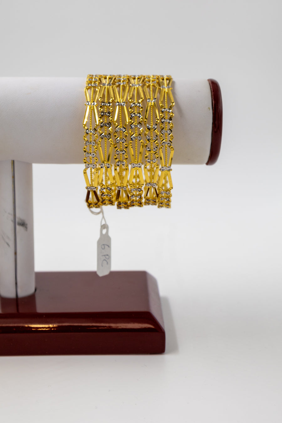 6 pc Two Tone Cutework Gold Bangle Set