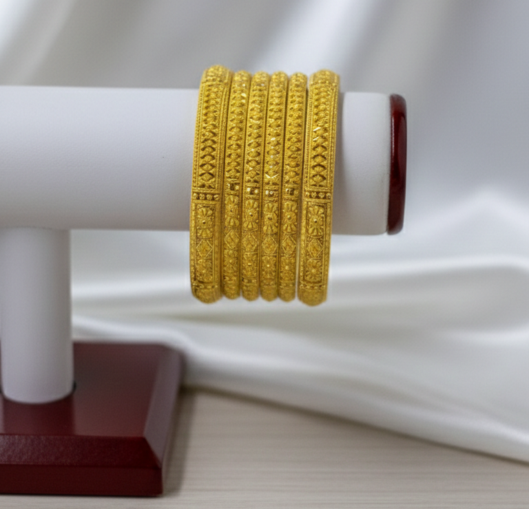 6 Piece 22K Classic Textured Gold Bangle Set