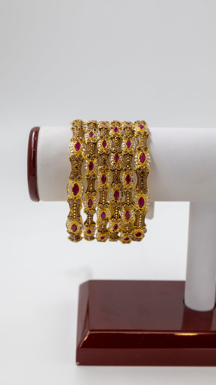 6-Piece-22K Gold Antique Ruby Stone Bangle Set