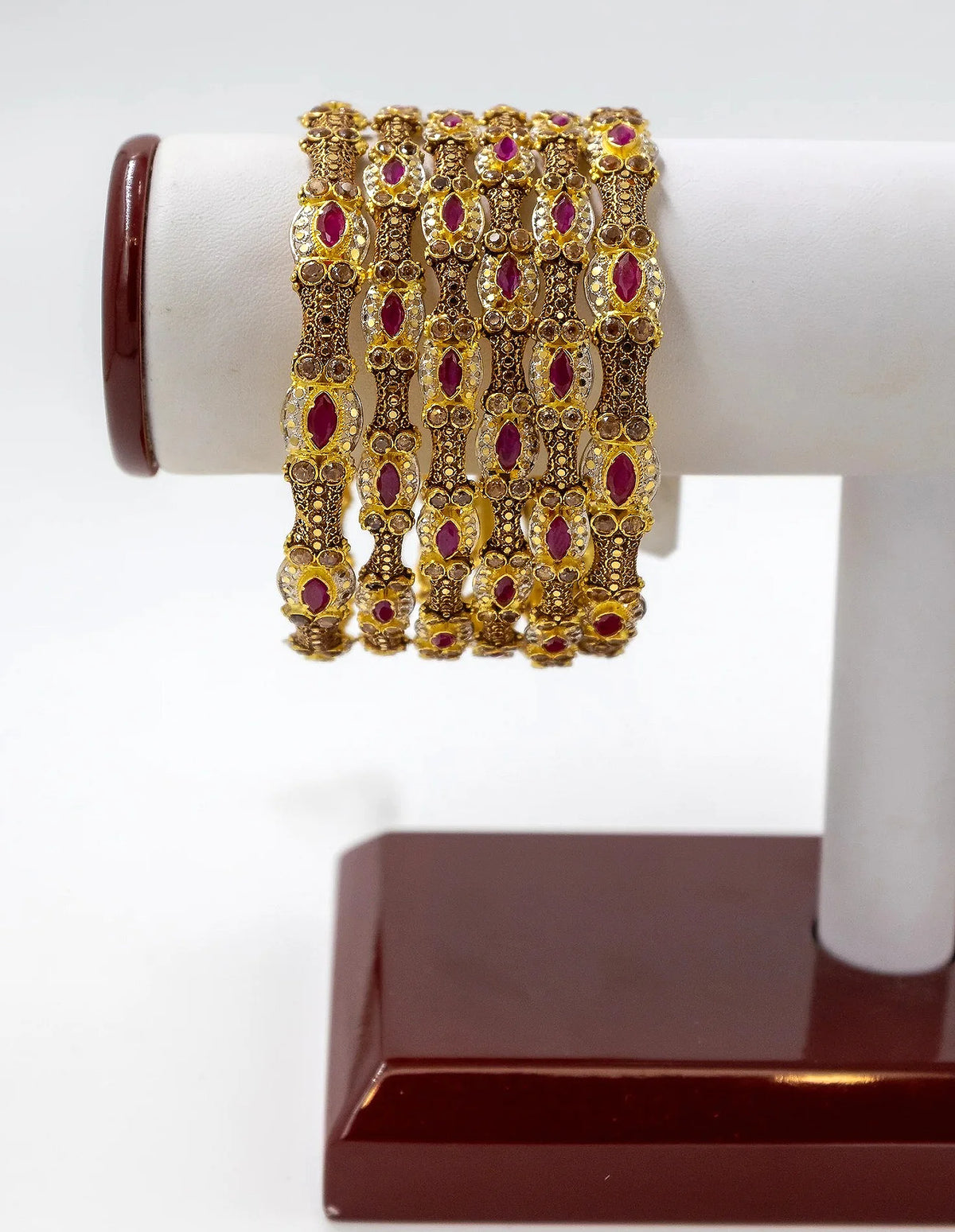 6-Piece-22K Gold Antique Ruby Stone Bangle Set