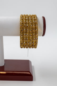6-Piece-22K-Gold Geometric Triangle Bangle Set