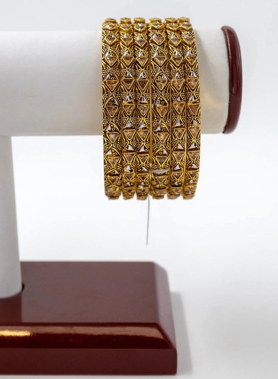 6-Piece-22K-Gold Geometric Triangle Bangle Set