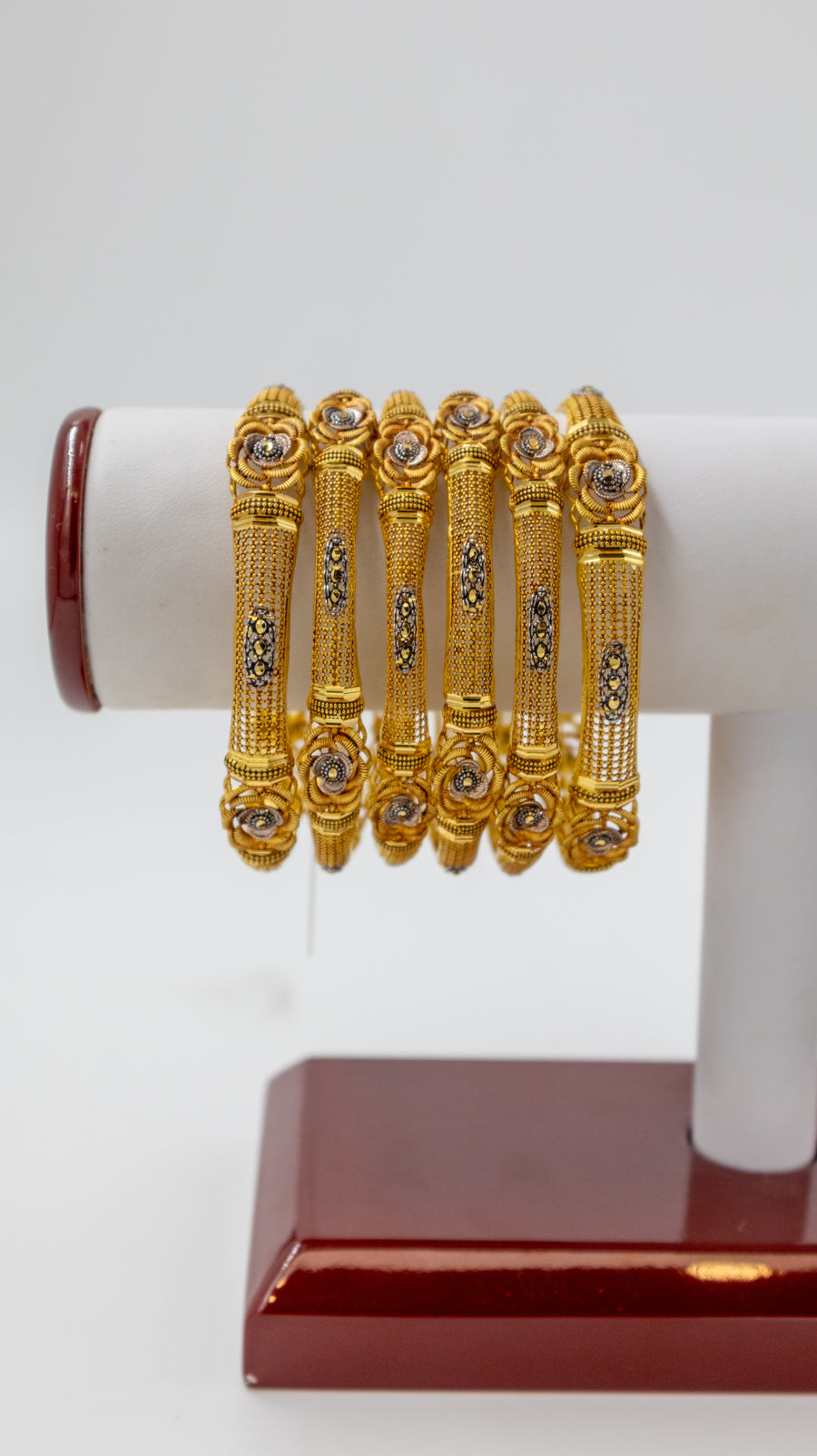 6-Piece-22K-Gold Mesh Floral Bangle Set