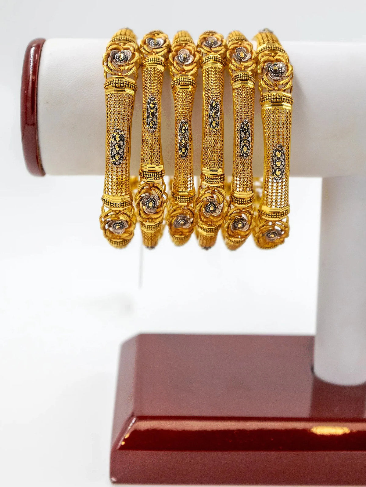 6-Piece-22K-Gold Mesh Floral Bangle Set