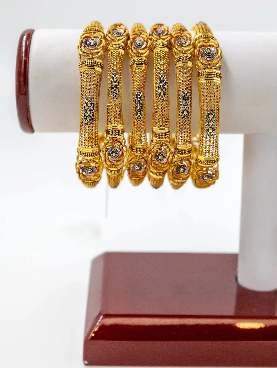 6-Piece-22K-Gold Mesh Floral Bangle Set