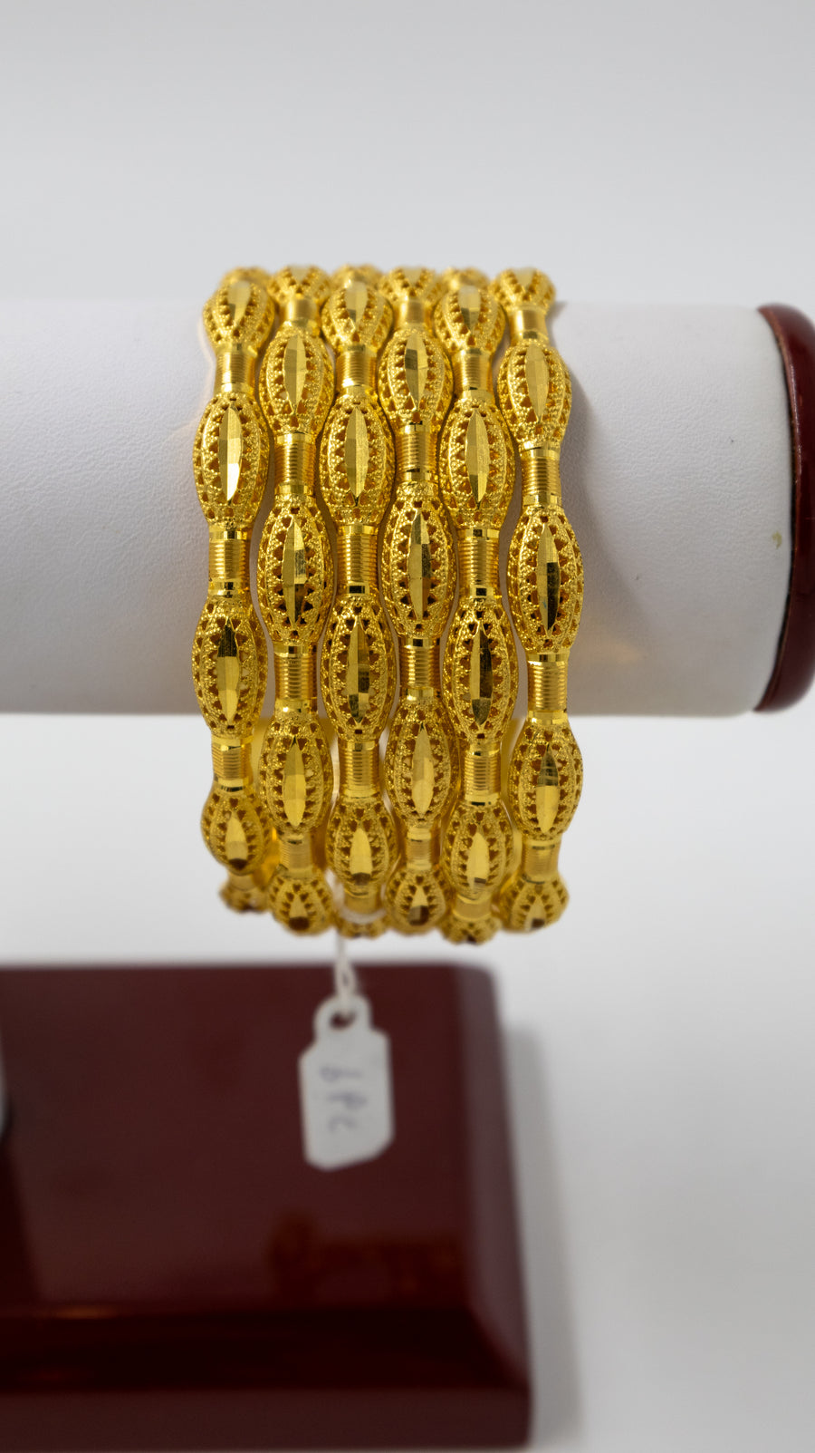 6-Piece-22K-Gold Textured Marquise Bangle Set