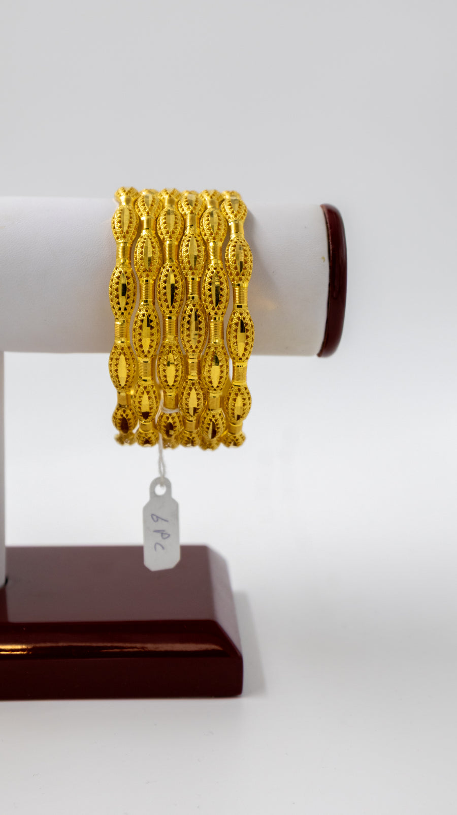 6-Piece-22K-Gold Textured Marquise Bangle Set