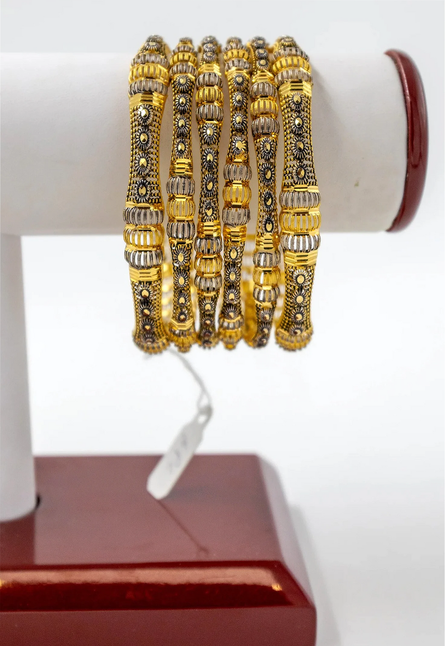 6-Piece-22K Two Tone Gold Bangle Set