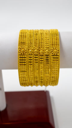 6 Piece 22K-Yellow Gold Filigree Block Bangle Set
