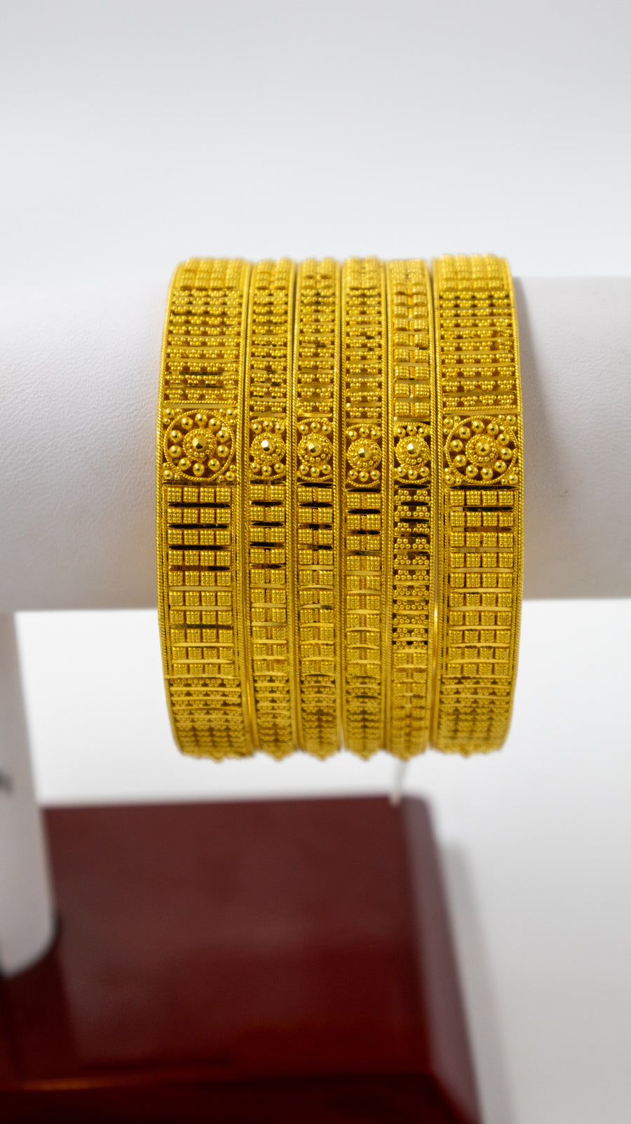 6 Piece 22K-Yellow Gold Filigree Block Bangle Set