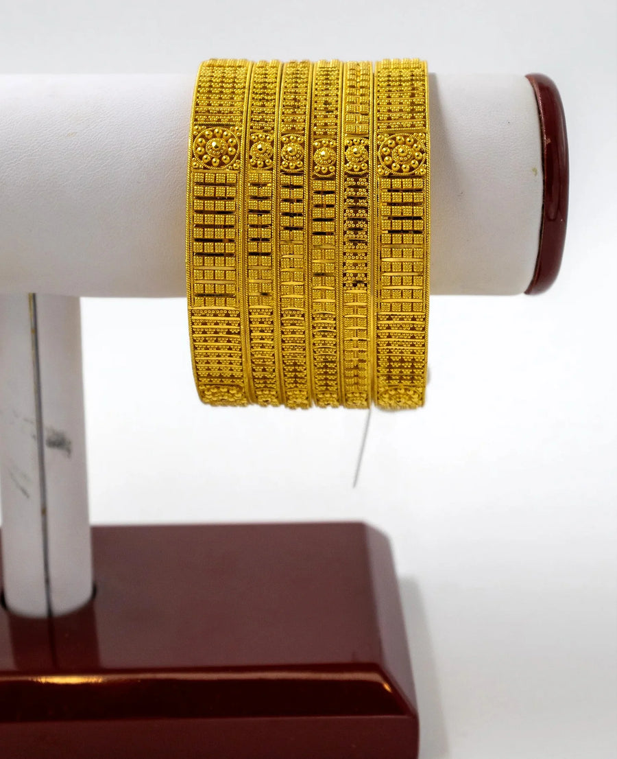 6 Piece 22K-Yellow Gold Filigree Block Bangle Set