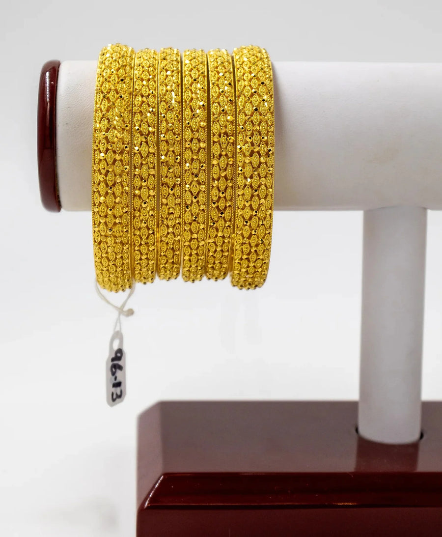 6-Piece-22K-Yellow Gold Intricate Pattern Bangle Set