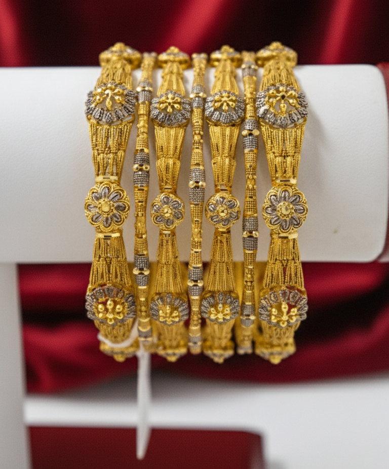 7 Piece 22K Gold Bangle Set for Women – Elegant Designer Finish