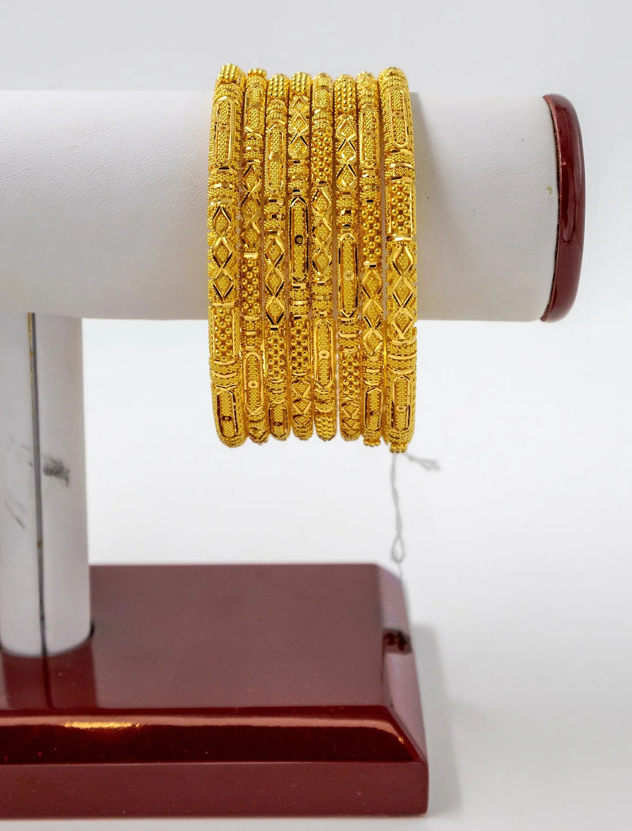 8 pc Gold Bangle Set With Classic Texture