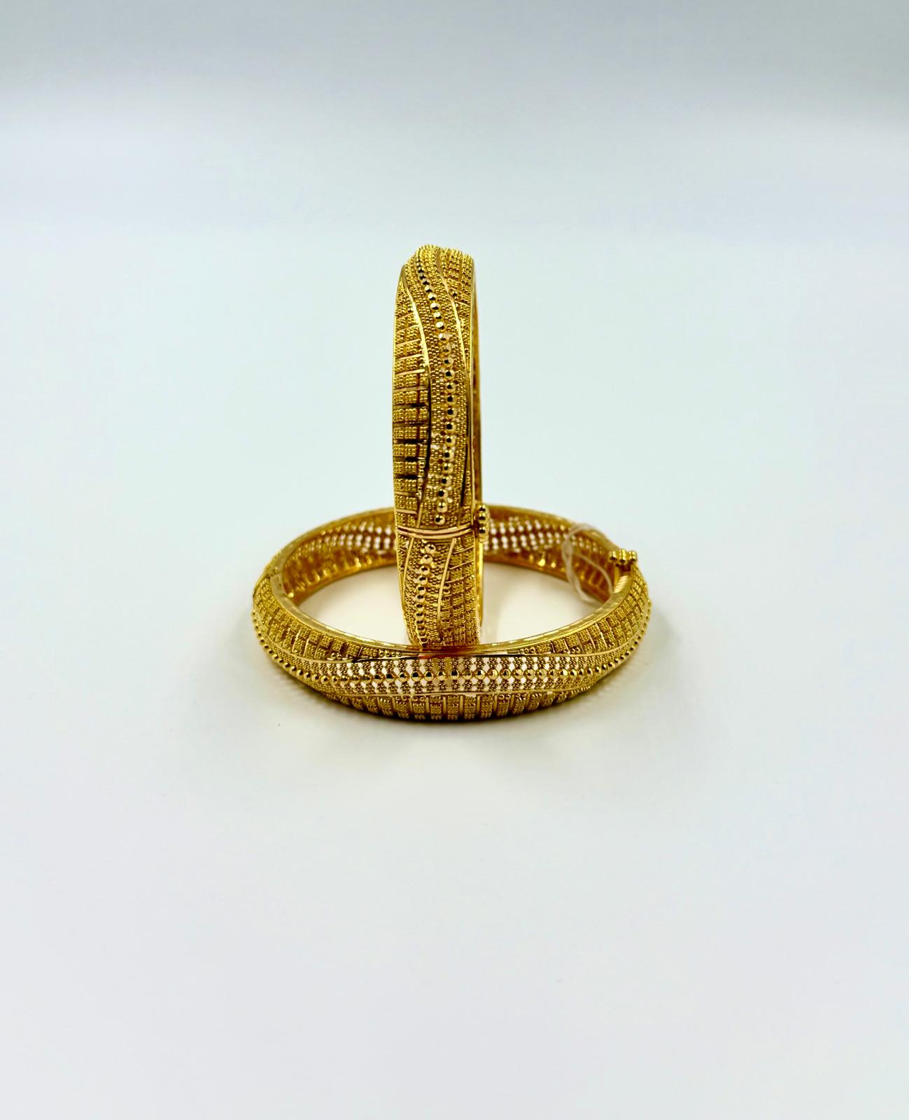 Beaded Texture Gold Bangles - 22K