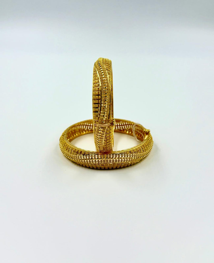 Beaded Texture Gold Bangles - 22K