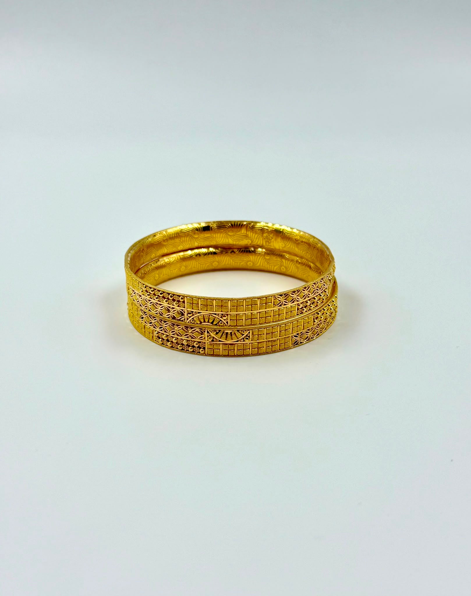 Grid Pattern Gold Bangles - 22K