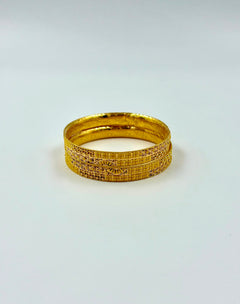 Grid Pattern Gold Bangles - 22K