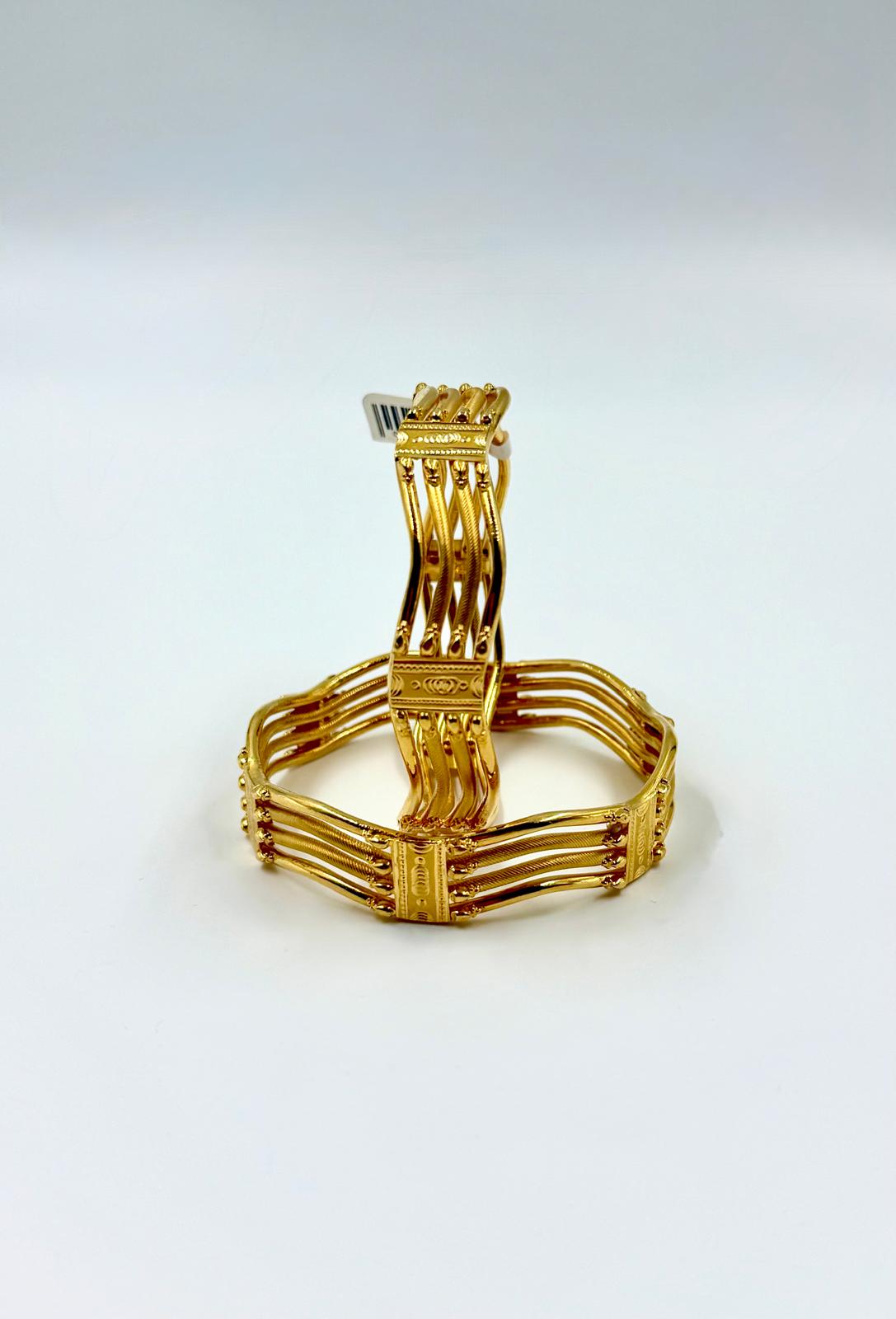 Openwork Wave Gold Bangles - 22K