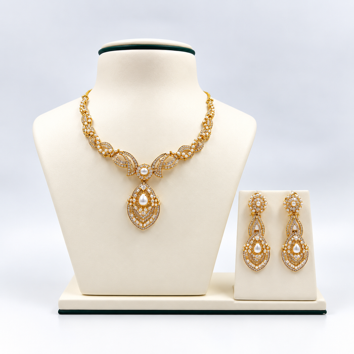 Pearl and Diamond Necklace Set - 22K