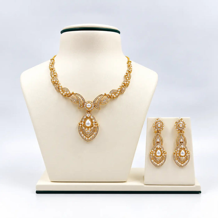 Pearl and Diamond Necklace Set - 22K