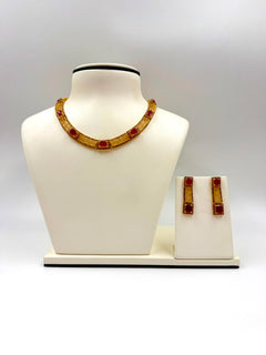 Ruby and champagne stone set-22k