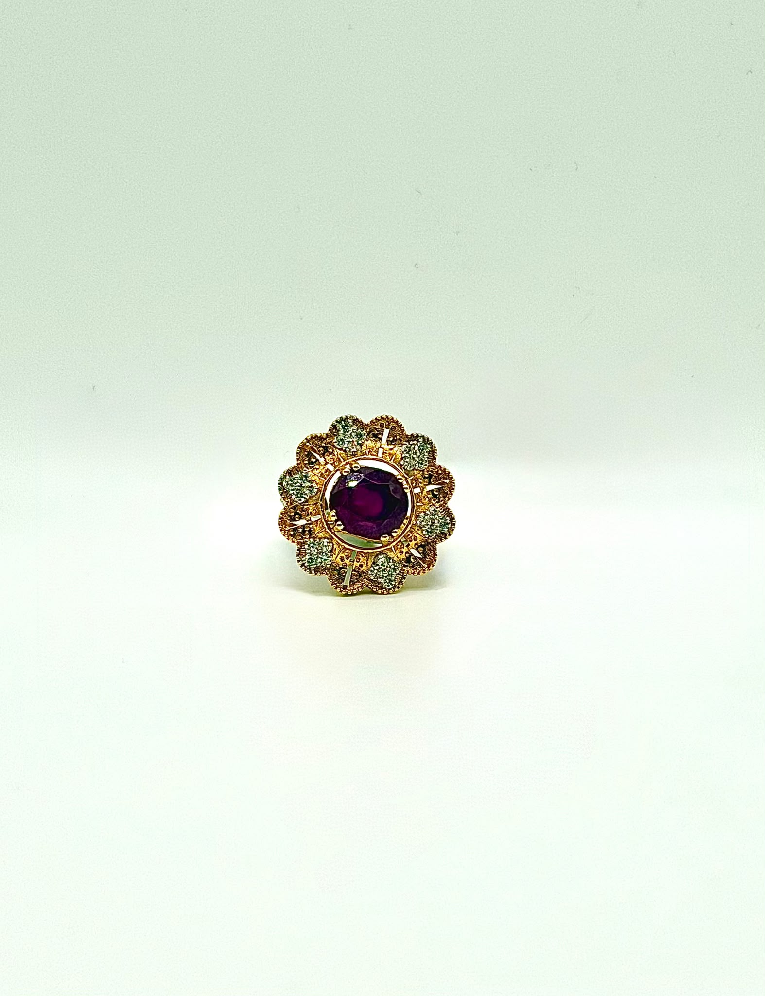 22K Gold Ruby Ring With Zircons