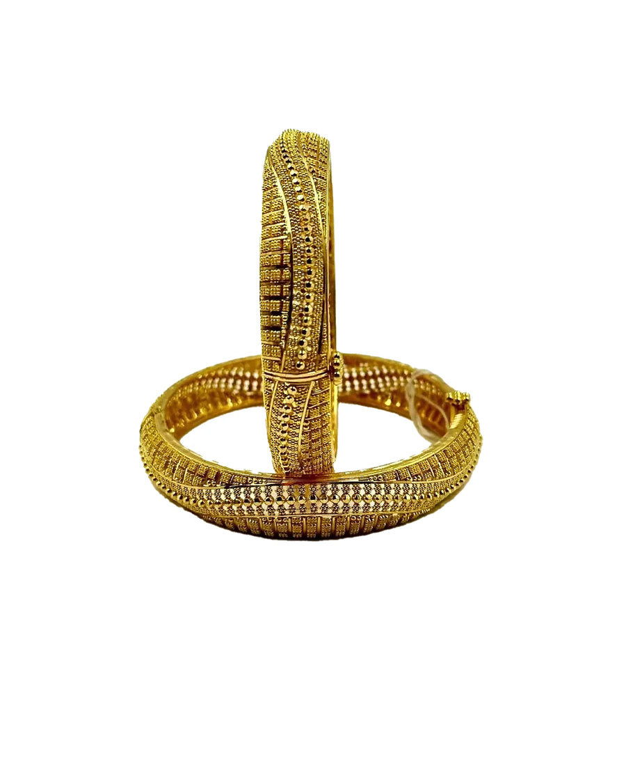 Beaded Texture Gold Bangles - 22K