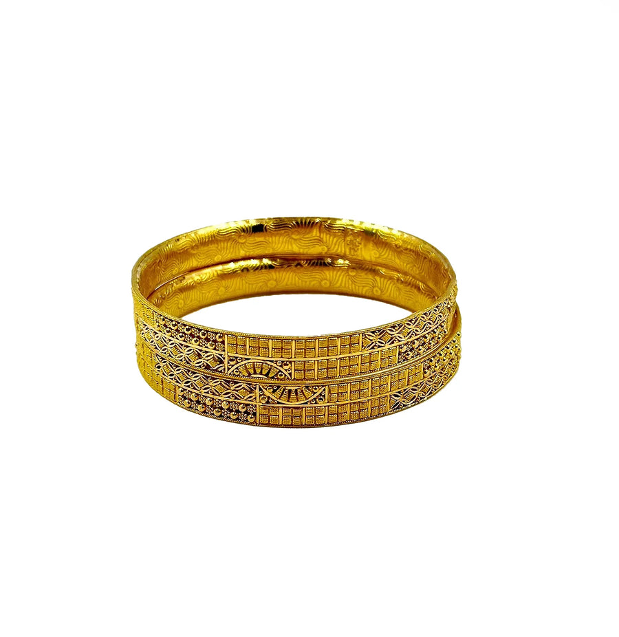 Grid Pattern Gold Bangles - 22K