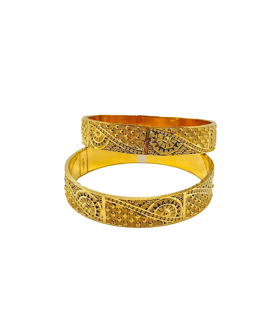 Heritage Pattern Gold Bangles - 22K
