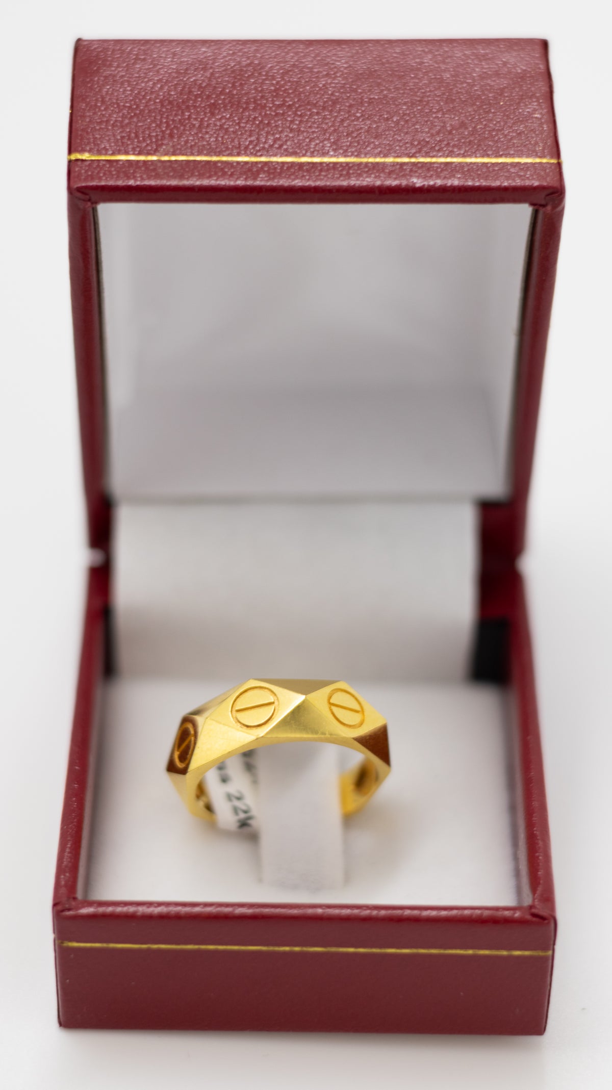 Modern Hexagonal Screw Motif Gold Ring - 22k