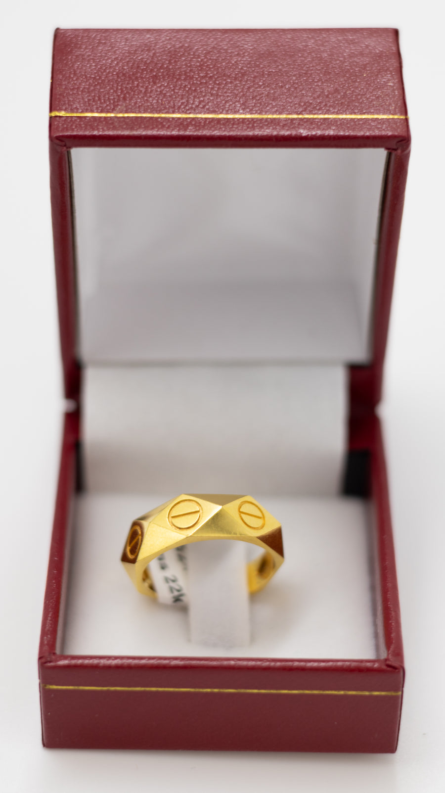 Modern Hexagonal Screw Motif Gold Ring - 22k