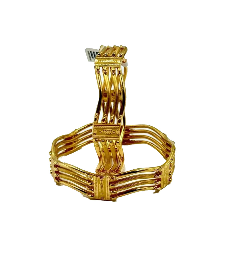 Openwork Wave Gold Bangles - 22K