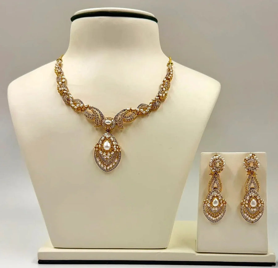 Pearl and Diamond Necklace Set - 22K