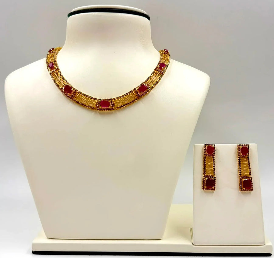 Ruby And Champagne Stone Set-22k