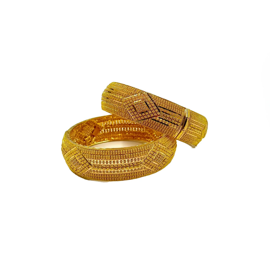 Traditional Engraved Gold Bangles - 22K