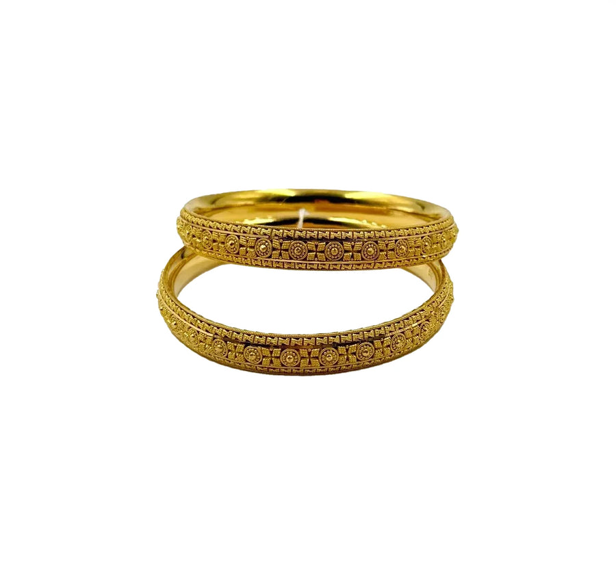 Vintage Motif Gold Bangles - 22K